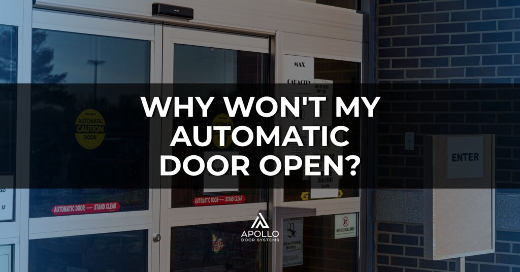 image of automatic doors outside a Sprouts grocery store with text overlay reading "Why Won't Me Automatic Doors Open?