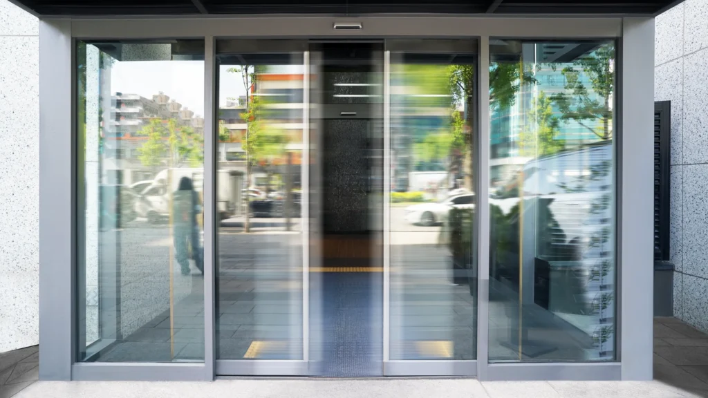 automatic sliding doors on a commercial building